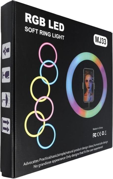 Actual product image Techonic Smart device OEM LED Ring Stream RGB lamp 12" FULL COLOR with holder for mobile + tripod black