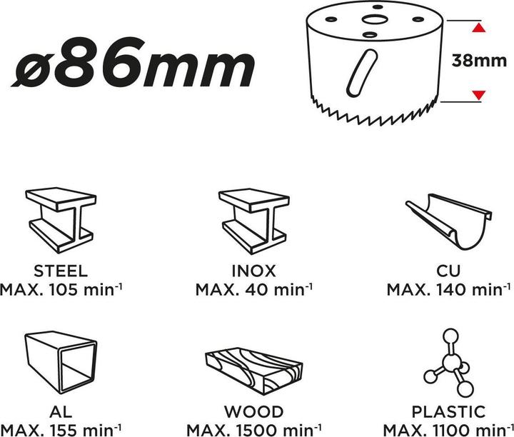 Nutritional values and ingredients Graphite 86 mm bimetal hole saw - 57H913 (86 millimetres)
