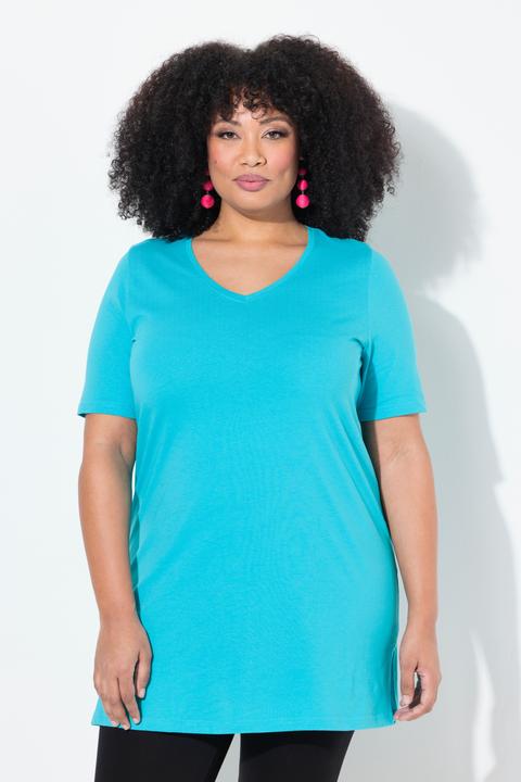 Image du produit Ulla Popken T-shirt long, manches courtes et col en V, coupe évasée (50, 52)