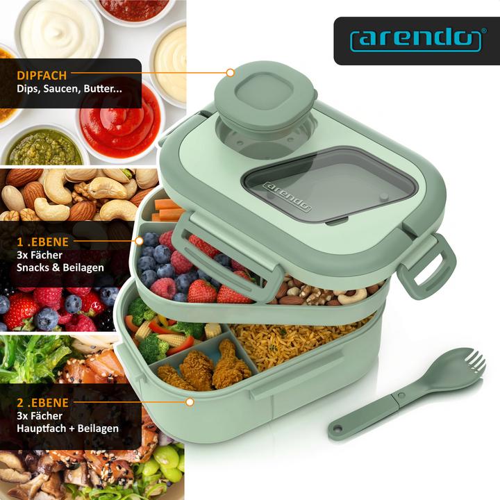 Actual product image Arendo Lunch box Bento box with cutlery & compartments