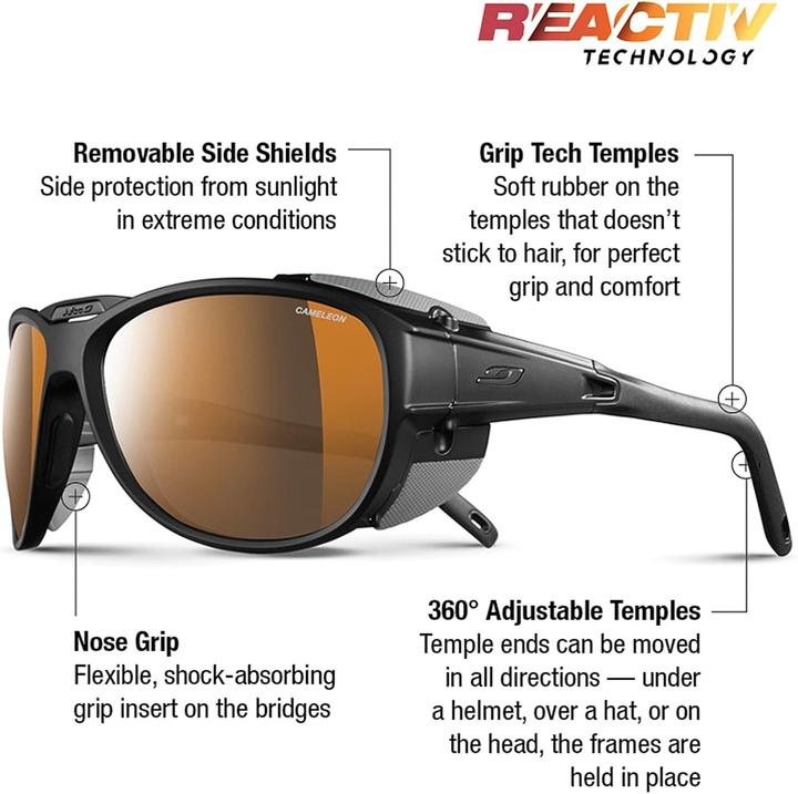 Actual product image Julbo Men Explorer 2.0 Cameleon Glacier Goggles (Black, Matt black, Reactiv 2-4)