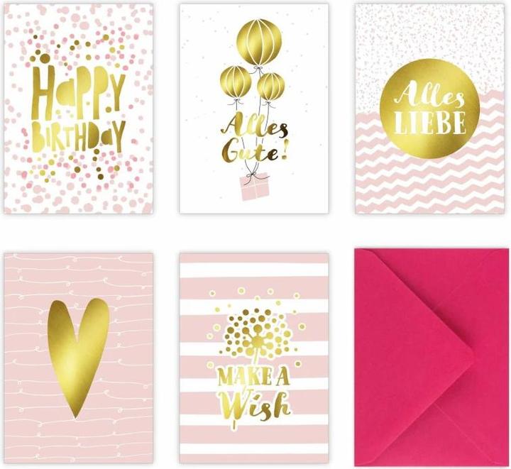 Image du produit Lot de 5 cartes d'anniversaire en rose, enveloppes incluses. Cartes de voeux roses en DIN A6 avec ed (5 pcs)