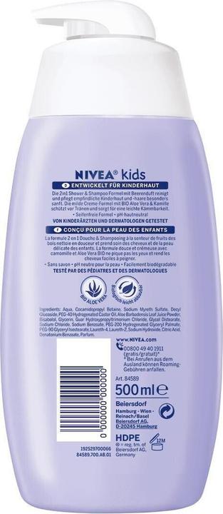 Immagine prodotto NIVEA Doccia e shampoo 2in1 per bambini al profumo di bacche per ragazze (500 ml)