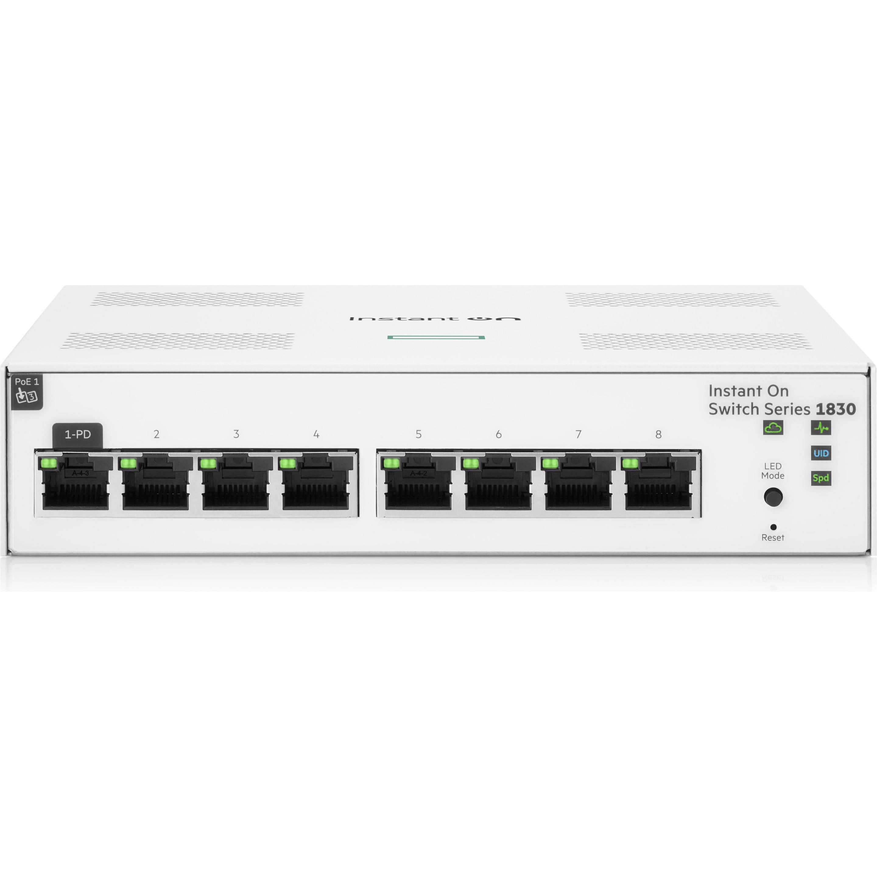 HPE Switch InstantOn (IOn) 1830-8G, 8 porte, 8 porte RJ45 1G, alimentazione esterna inclusa (8 porte), Switch di rete