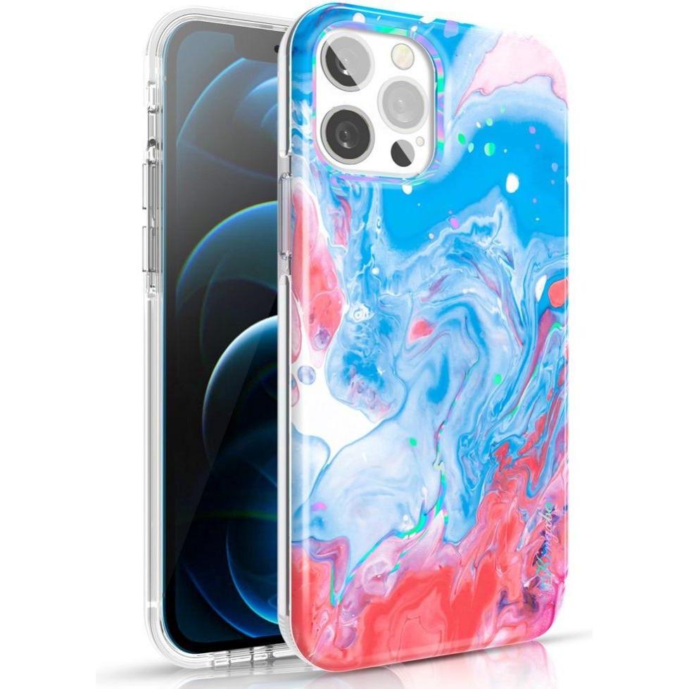 Thumbnail - Kingxbar Watercolor Series Color Case for iPhone 12 Pro Max Blue Pink (Apple iPhone 12 Pro Max), Smartphone Hülle, Blau