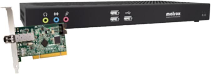 Actual product image Matrox Extio N3208 IP KVM transmitter appliance Extio N3402 captures up to two DisplayPort vi