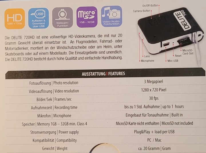 Image du produit Kumuju Caméra Micro Dash (Microphone intégré, Vision nocturne)