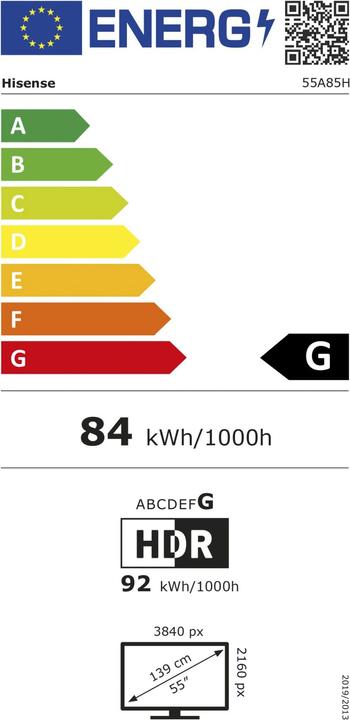 Energy Label Hisense 55A85H (55", OLED, 4K, 2023)