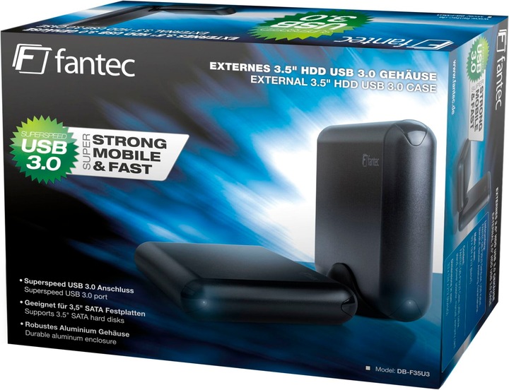 Actual product image Fantec DB-F35U3 Black Aluminium External Hard Drive Enclosure (3.5")