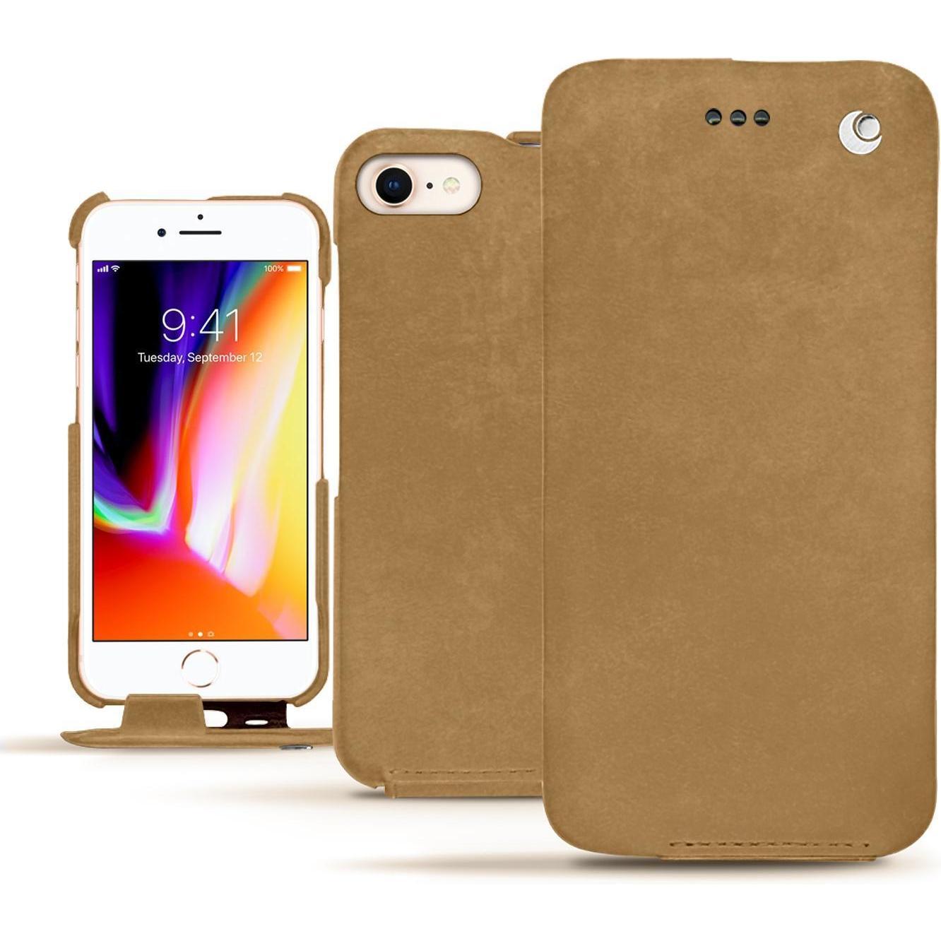 Noreve Lederschutzhülle vertikal (Apple iPhone 8), Smartphone Hülle, Braun