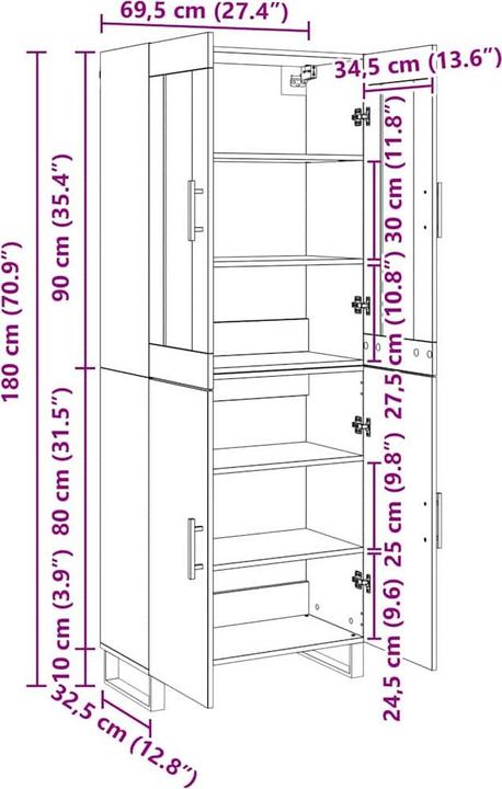 Image du produit vidaXL Buffet haut (34 x 69.50 x 180 cm)