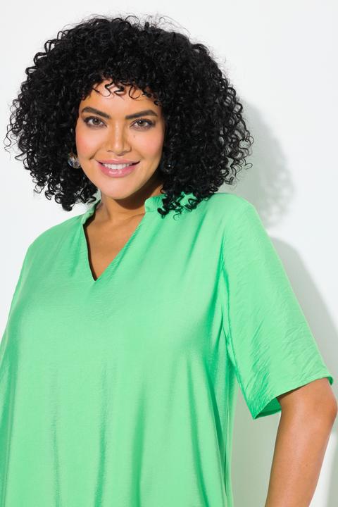 Produktbild Ulla Popken Midikleid, Volantsaum, A-Linie, V-Ausschnitt, Halbarm (60)