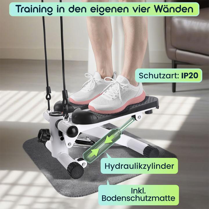Produktbild Ideoon Mini Stepper mit Trainingscomputer und Widerstandsbändern, max. 100 kg, 38 x 30 x 18 cm