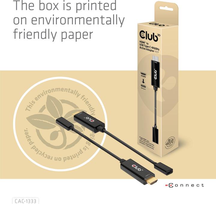 Actual product image Club 3D HDMI (Typ A) — USB C (HDMI, USB-C, 22 cm)