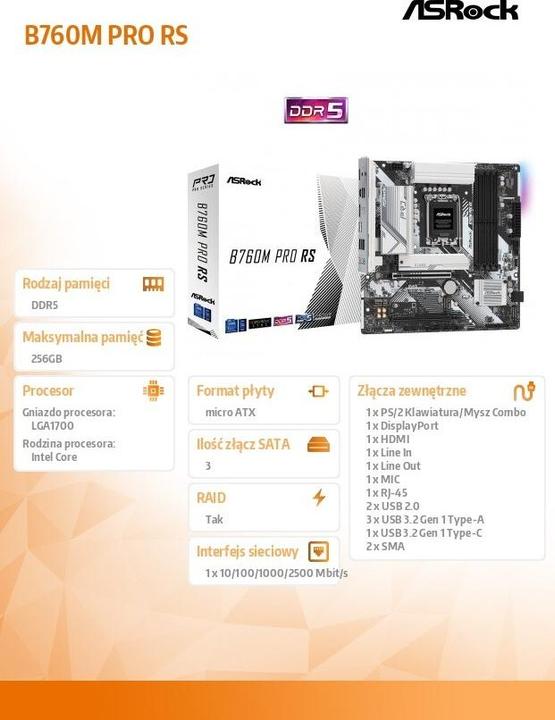 Produktbild AsRock B760M Pro RS (LGA 1700, Intel B760, mATX)