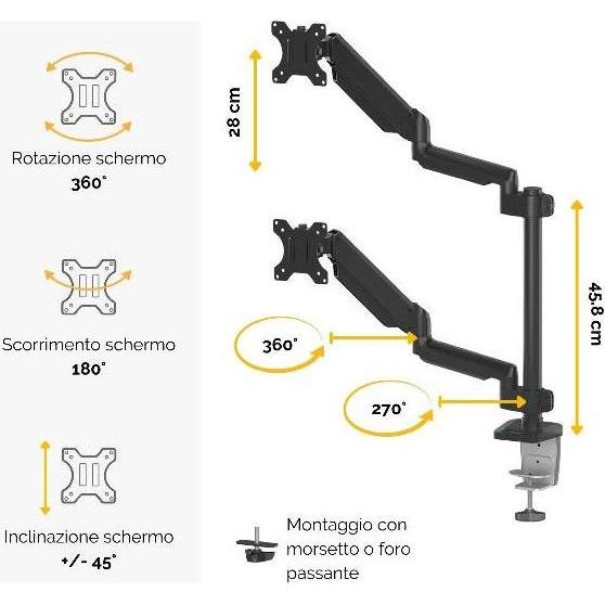 Fellowes BRACCIO MONITOR DOPPIO VERTICALE PLATINUM SERIES (8043401) (Tavolo), Supporto per monitor, Nero