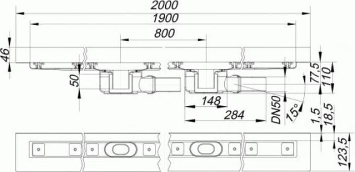 Produktbild Dallmer Duschrinne CeraLine W 1900mm, 524157, DN 50 Bauhöhe 110mm (2140 mm)