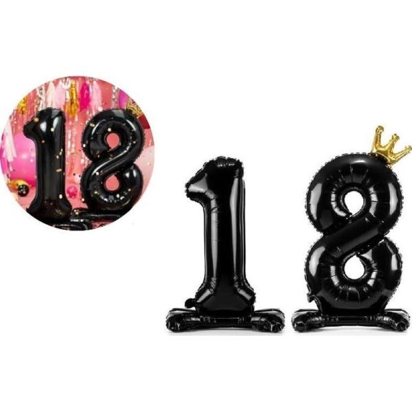 Partydeco Standing foil balloon Number "18", 84 cm, black (1 pkt / 1 pc.)