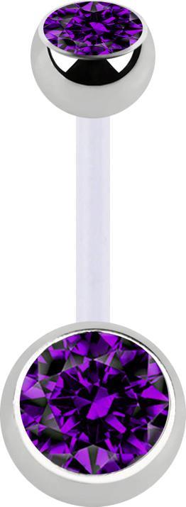 Produktbild Star Piercing Banane transparent mit zwei Kugeln silber Kristall violett (ohne Messing, Chirurgenstahl 316L, Kunststoff)