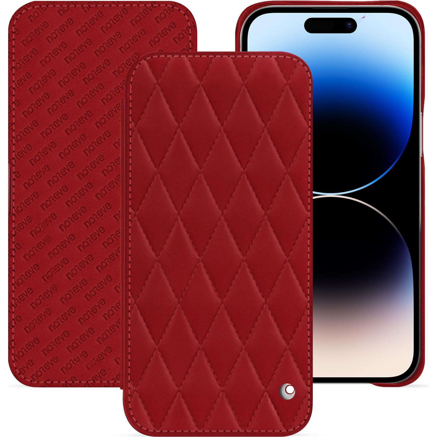 Noreve Lederschutzhülle horizontal (Apple iPhone 15 Pro Max), Smartphone Hülle, Rot