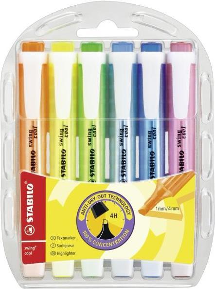 Produktbild STABILO swing cool Textmarker (Orange, Gelb, Grün, Blau, Pink, Türkis, 4 mm, 6 x)