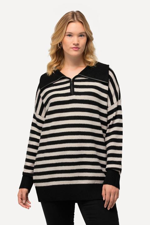 Produktbild Ulla Popken Troyer, Ringel, Oversized, Reissverschluss, Langarm (56)