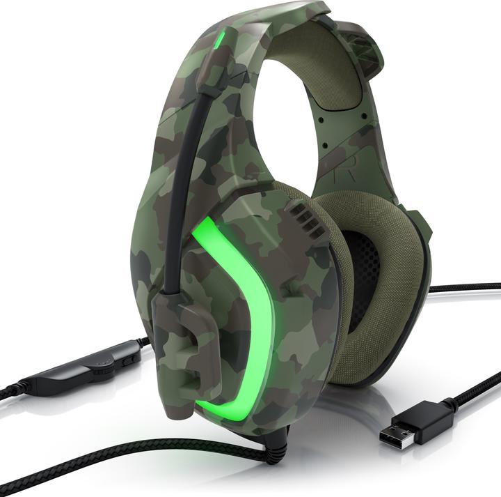 Produktbild CSL Gaming Headset, USB "GHS-103" Camouflage mit Mikrofon, Over-Ear Kopfhörer für PC, PS4 / 4 Pro, PS5 (Kabelgebunden)