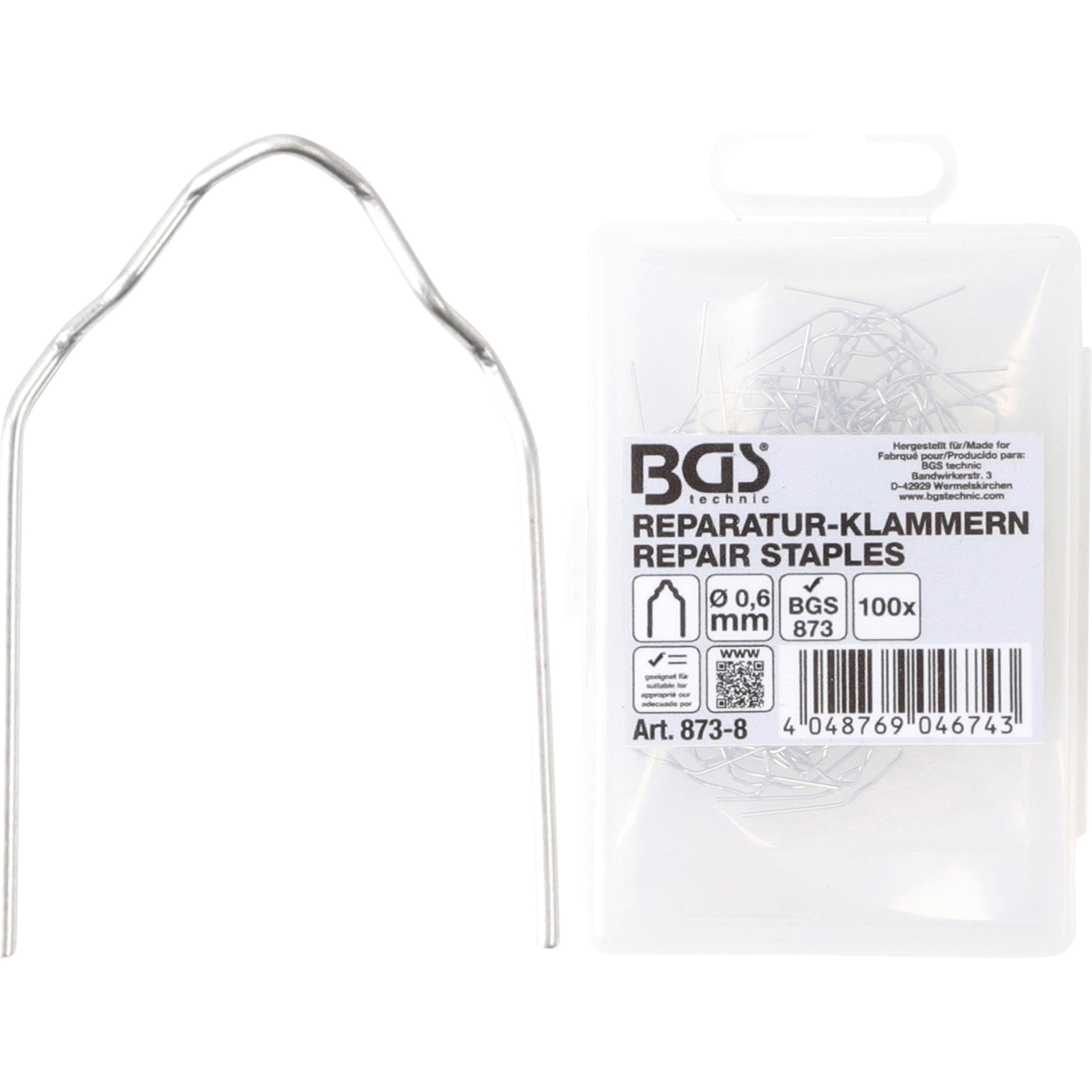BGS, Fahrzeug Werkzeug, Reparatur-Klammern V-Form Ø 0,6 mm 100-tlg.