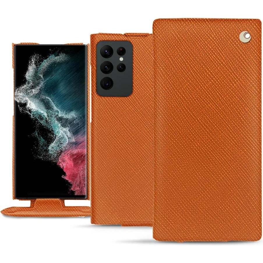 Noreve Lederschutzhülle vertikal (Samsung Galaxy S22 Ultra), Smartphone Hülle, Orange