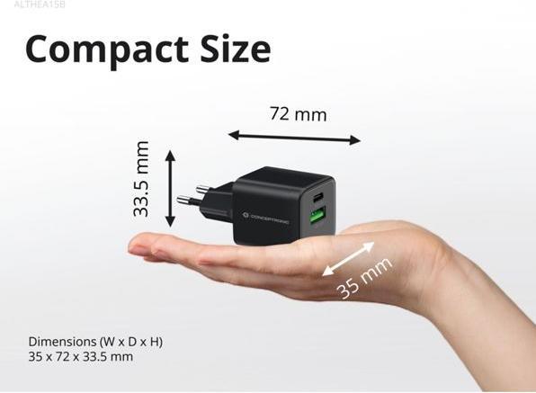Image du produit Conceptronic Chargeur 2Port 20W,1xUSB-C,1xUSB-A Desk PD sw (20 W)