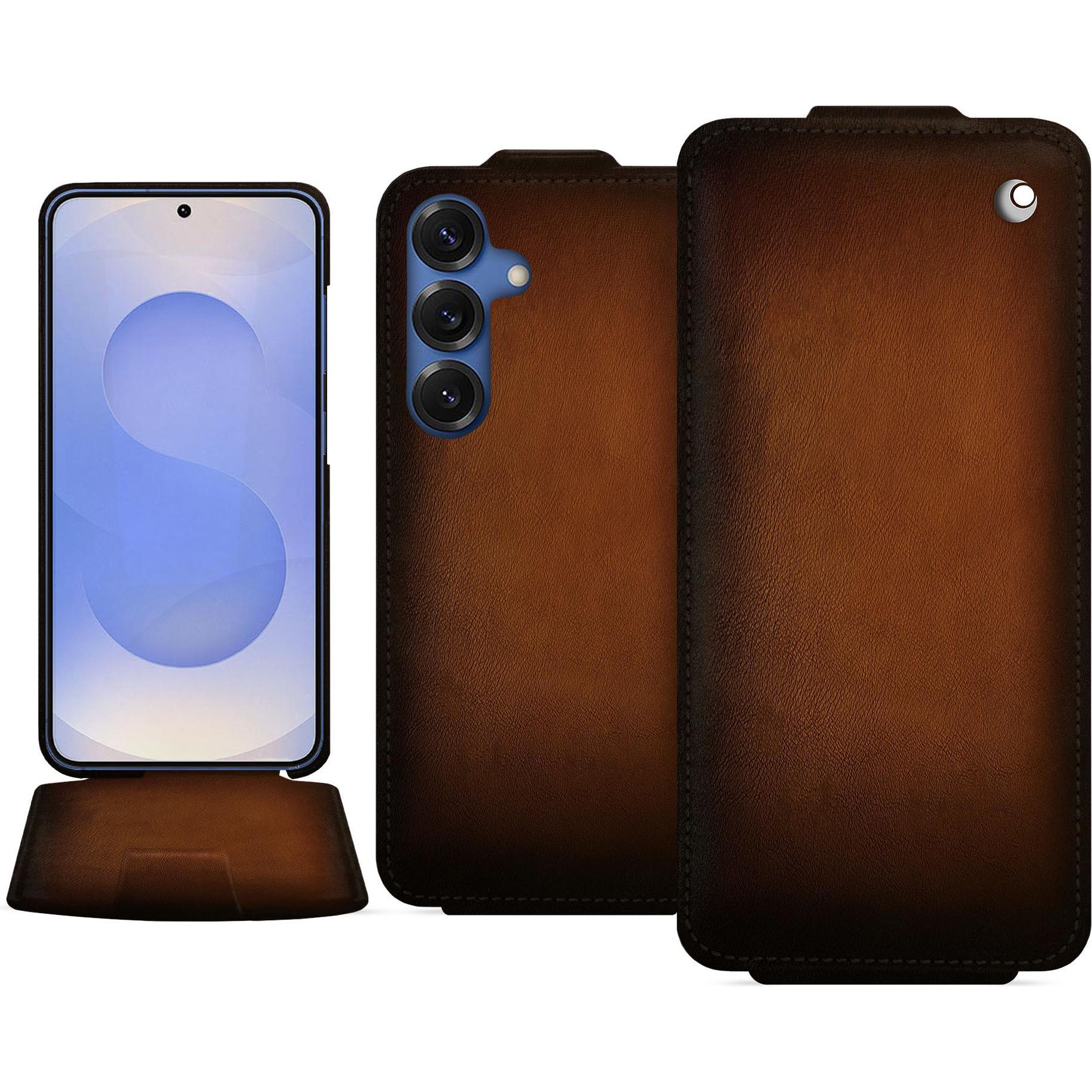 Noreve Lederschutzhülle vertikal (Samsung Galaxy S25), Smartphone Hülle, Braun