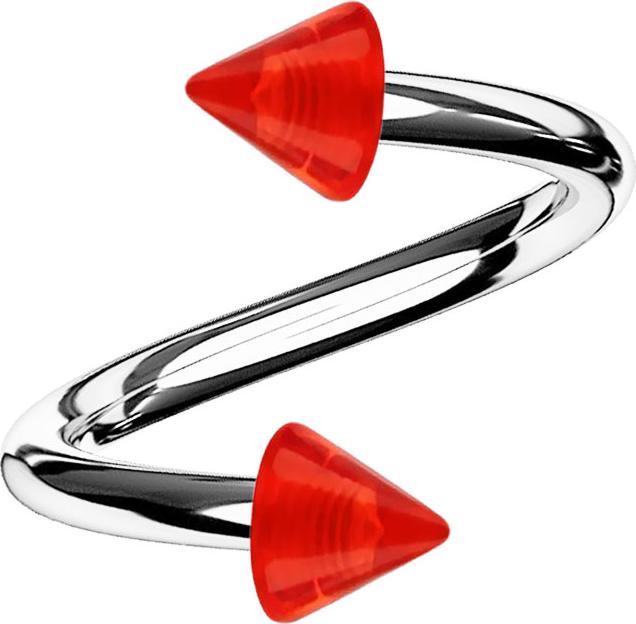 Produktbild Star Piercing Spirale silber mit zwei Cones rot transparent (Kunststoff, ohne Messing, Chirurgenstahl 316L)