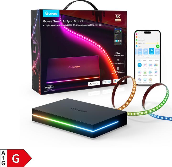 Govee AI Sync Box Kit 55-65 (Mehrfarbig, RGBIC, 360 cm, Indoor)