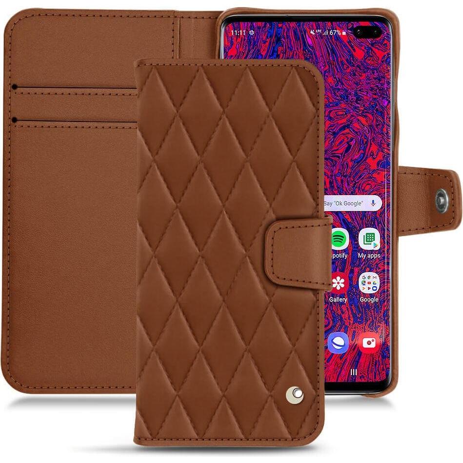 Noreve Lederschutzhülle Wallet (Samsung Galaxy S10+), Smartphone Hülle, Braun