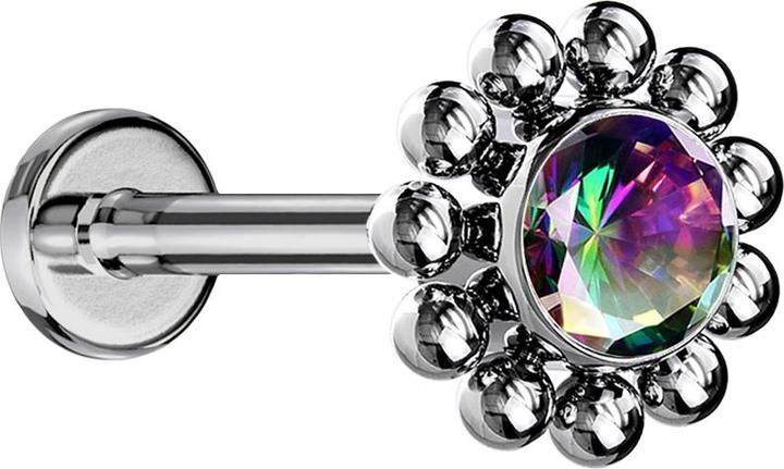 Immagine prodotto Star Piercing Micro labret filo interno argento sfera fiore cristallo scuro multicolore (senza ottone, Titanio)
