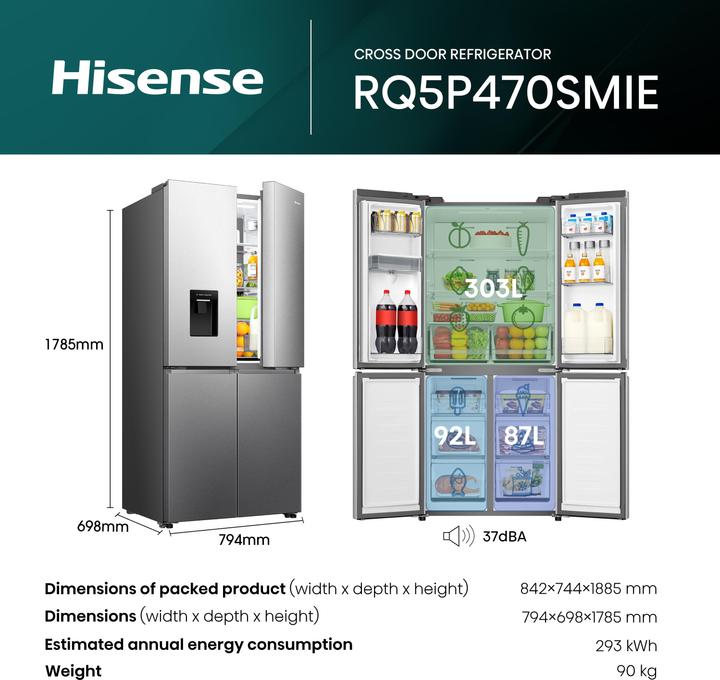 Produktbild Hisense RQ5P470SMIE Amerikanischer Kühlschrank Side by Side (482 l)