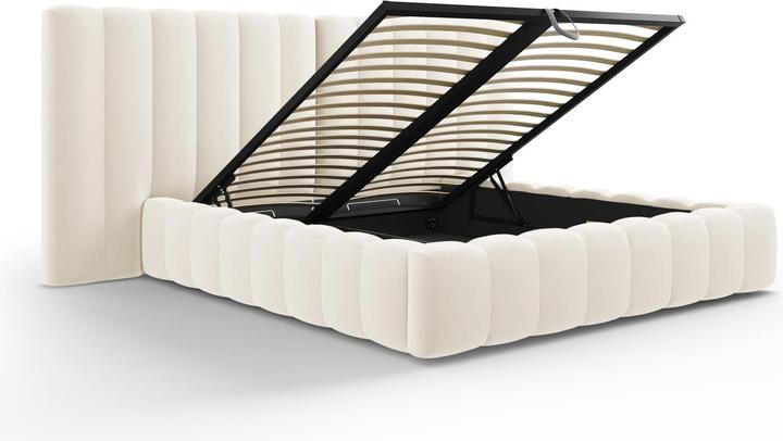 Actual product image Micadoni Velvet Storage Bed With Double Headboard, "Kelp", 230x250x100Made in Europe (160 x 200 cm)