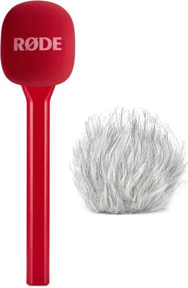 RØDE Handadapter Interview GO Rot mit Fell-Windschutz