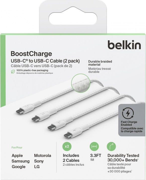 Actual product image Belkin USB-C to USB-C Braided PVC 1m Twin Pack (1 m, USB 2.0)
