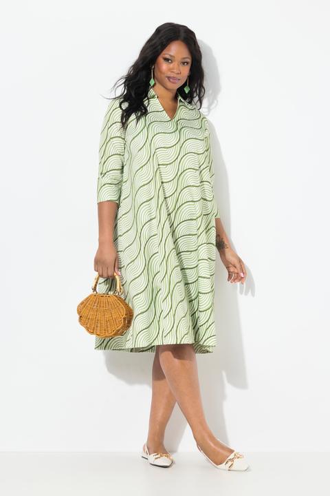 Image du produit Ulla Popken Robe, coupe trapèze, col chemise, manches 3/4, poches (50, 52)