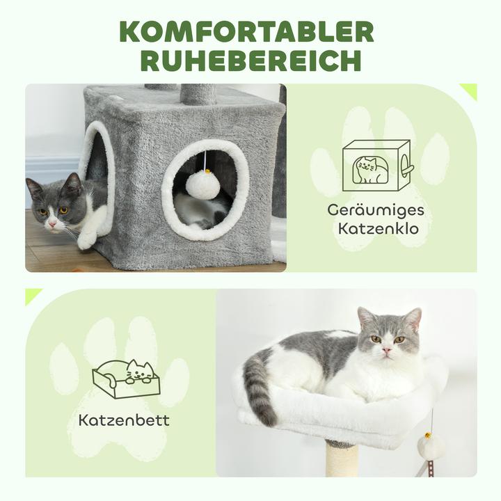 Produktbild PawHut Kratzbaum Spanplatte, Polyester Grau (107 cm, Grau, Weiss)