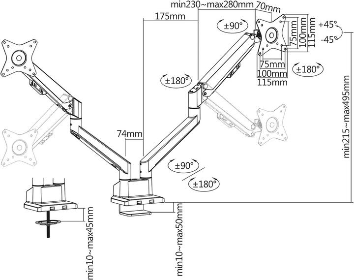 Produktbild Roline LCD-Doppelarm, Tischmontage, Gasfeder, 5 Gelenke (Tisch, 32", 9 kg)