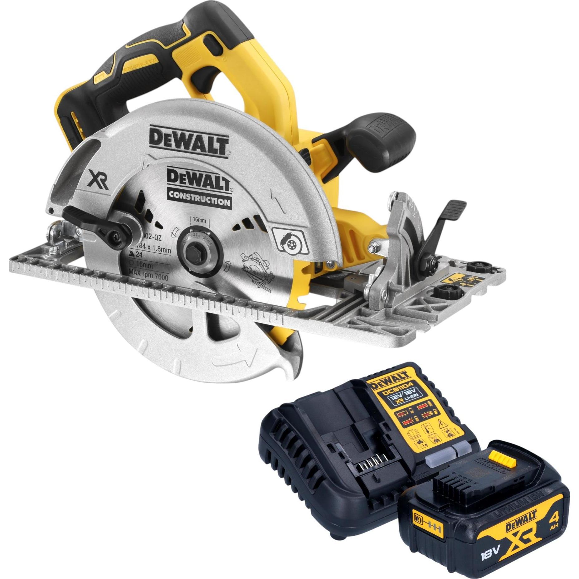 DeWalt, Sega circolare, Sega circolare a batteria DCS 572 M1 18 V 184 mm brushless + 1x batteria 4,0 Ah +
