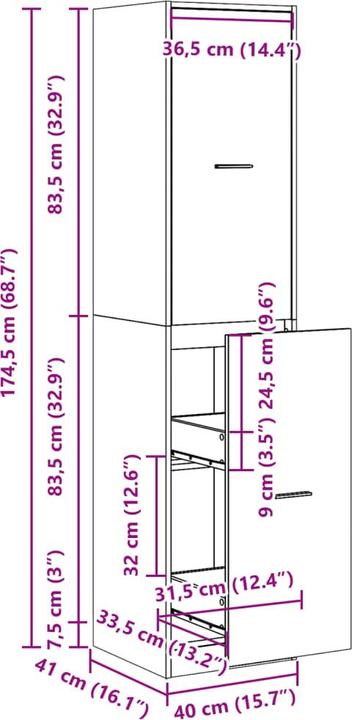 Produktbild vidaXL Apothekerschrank (40 x 41 x 174.50 cm)