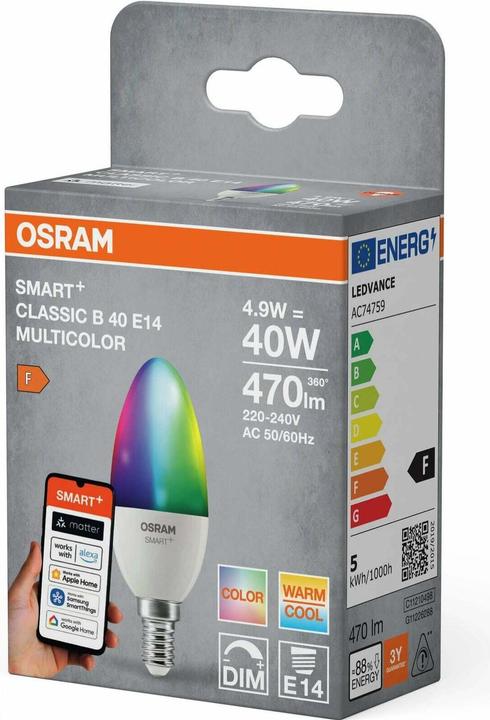 Produktbild Osram SMART+ MATTER CLASSIC shapes Multicolor 4.9W 827...865 Multicolor E14 SINGLE PACK (E14, 470 lm, 1x)