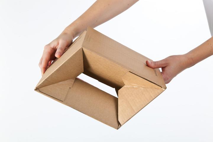 Produktbild Dinkhauser Kartonagen Blitzbodenkarton mit Selbstklebeverschluss Aufreissfaden schnelles Aufrichten (1 Stk., 23 x 16 x 8 cm)
