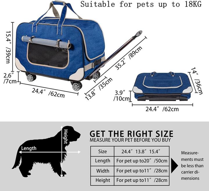 Image du produit Petemoo Fahrbare Tragebox mit Rollen und Teleskopstiel (Chien, Chat, Pliable)