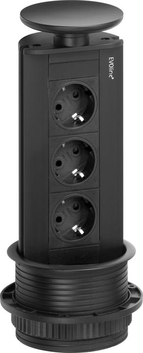 Evoline Poortcontactdoos-uitvoerelement zwart, 3x Schuko wipdeksel zwart (3 x, CEE 7/3, 3 m)