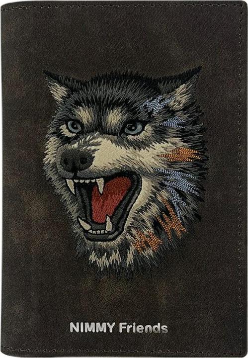 Actual product image Nimmy Passport case wallet Raptor Wolf brown