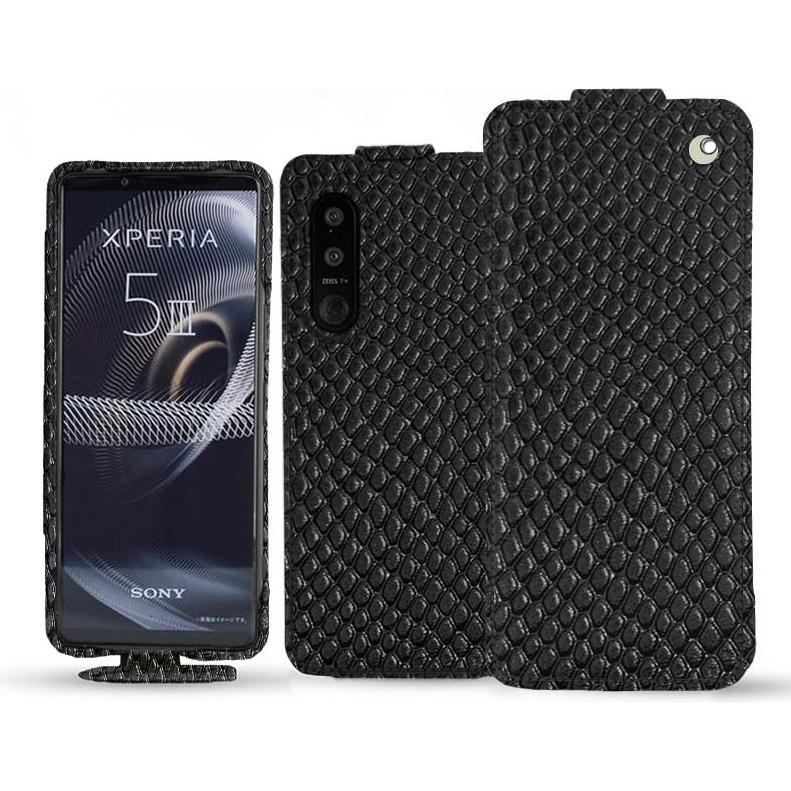 Noreve Lederschutzhülle vertikal (Sony Xperia 5 III), Smartphone Hülle, Schwarz